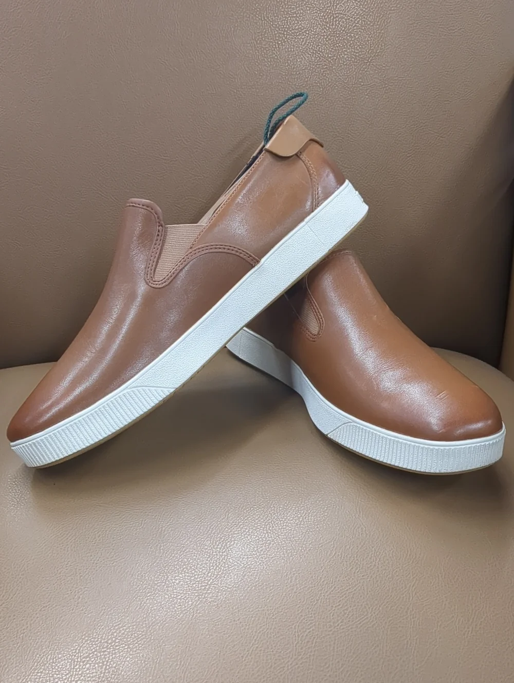 Cole Haan Brown Slip-On Leather Sneakers with White Sole